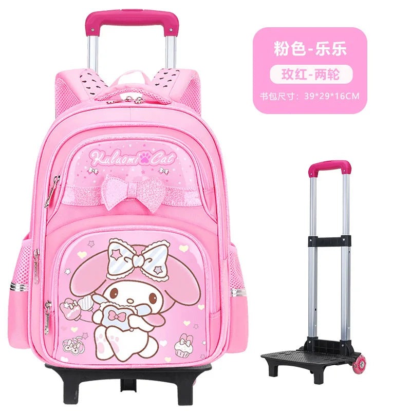 New Kuromi Trolley School Bag Melody Girls Trolley Bag Stationery Storage 2 Wheels/6 Wheels Telescopic Folding Climbing Floors