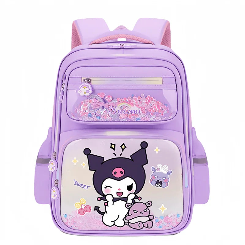 New Kuromi 2-Wheel Trolley School Bag Girls Cartoon Melody Backpack Load-Reducing Large Capacity 6-Wheel Trolley Backpack