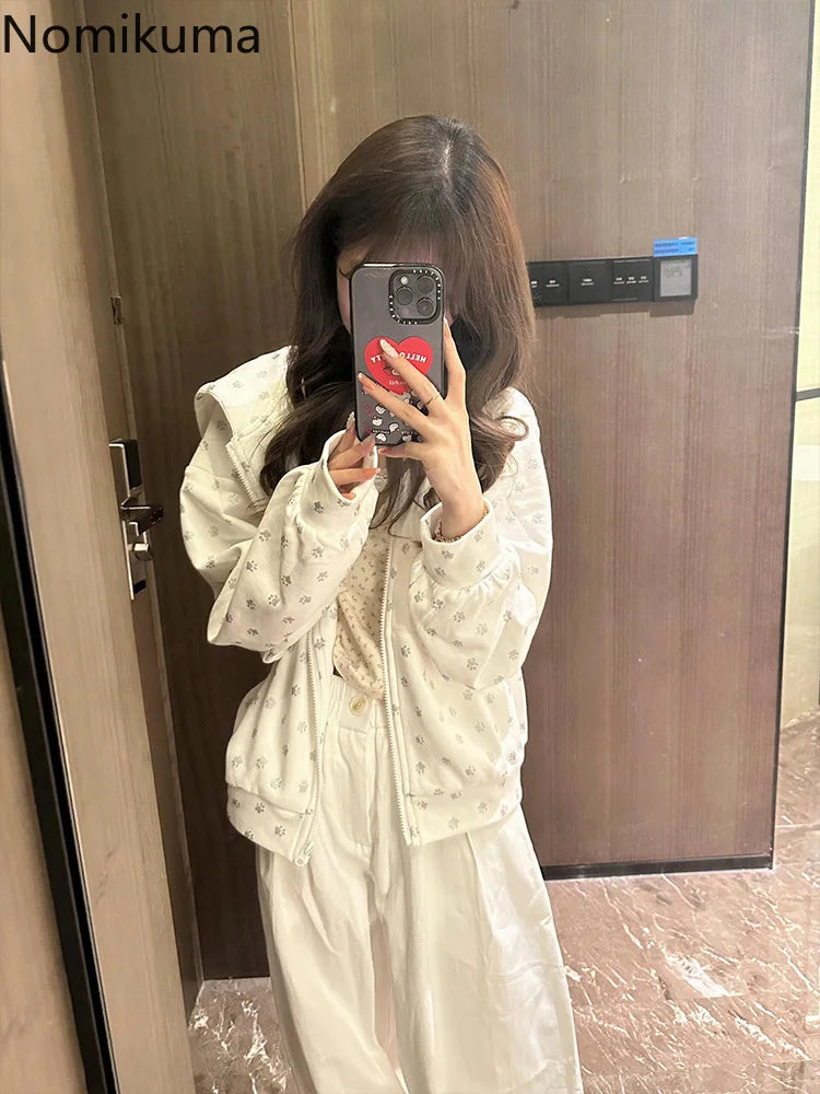 Cat's Ears Hooded Sweatshirts Women's Clothing Cute Y2k Tops 2025 Roap Mujer Cartoon Print Casual Fashion Japanese Hoodie Coat