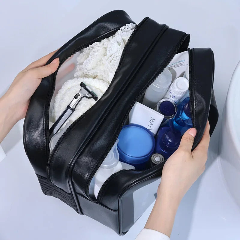 乾湿分離ダブル透明PUメイクアップバッグポータブル洗濯バッグ化粧品収納バッグ旅行フィットネス水泳必需品