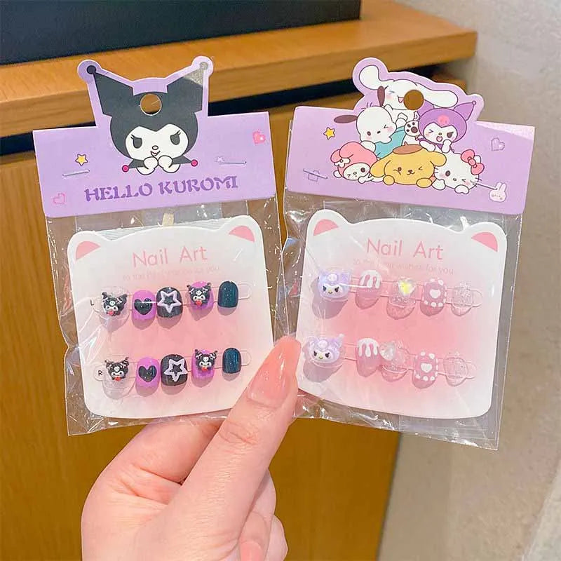 40/30/20/10Pcs Sanrio Children's Cute Cartoon Kuromi Hello Kitty Press on Nails Baby Fake Nails Girls Gift Toys Girls Nail Tips