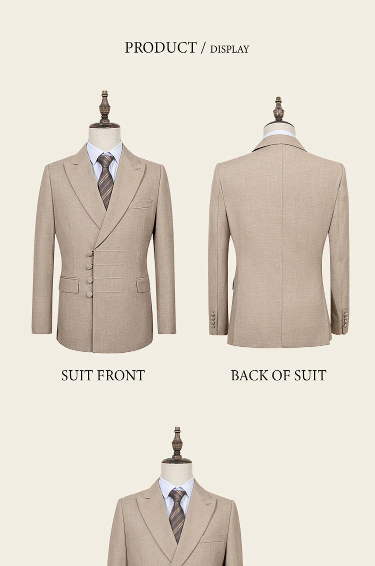 ST Cassy Elegant man suit for wedding peach Slim Fit Double Breasted Multiple buttons Casual Business man 2 piece outfit set