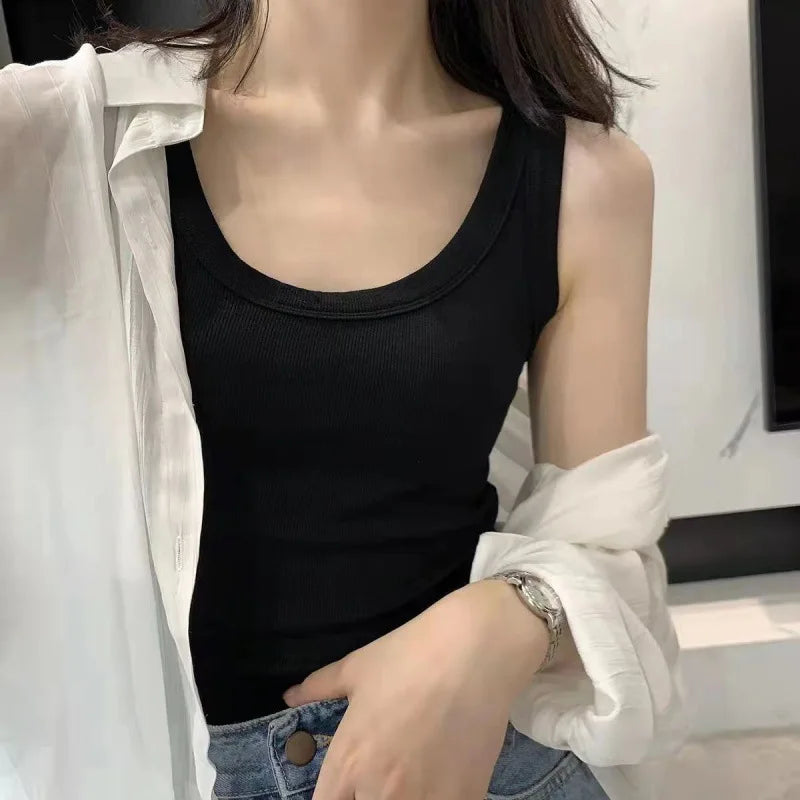 I-Shaped Tank Women Inner Outer Wear Sleeveless Bottoming Shirt Summer Thread Vest Slim-Fit Cover Supernumerary Breast Tops