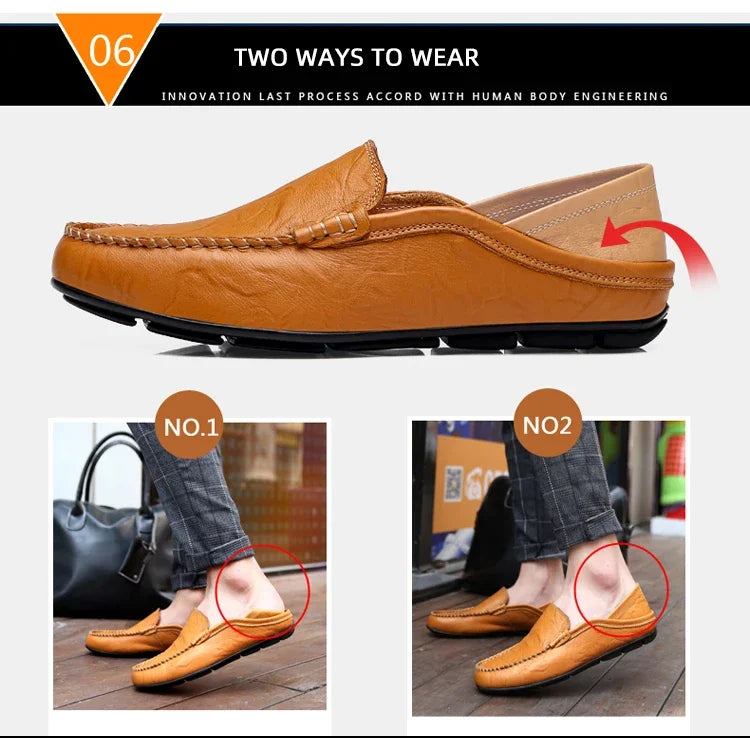 Men Loafers 2024 New Leather Shoes Men‘s Casual Shoes Moccasins Breathable Sneakers Men Driving Shoes Comfort Flats Plus Size 46