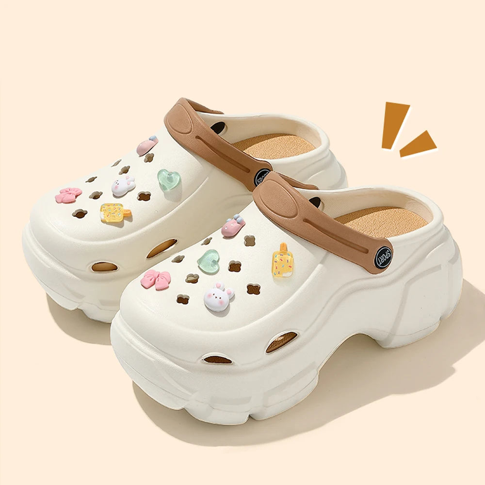BASATU 夏のアウトドアクロッグ レディーススリッパ プラットフォームビーチサンダル DIYかわいいカートゥーンクロッグ レディースビーチサンダル 女性用ガーデンシューズ