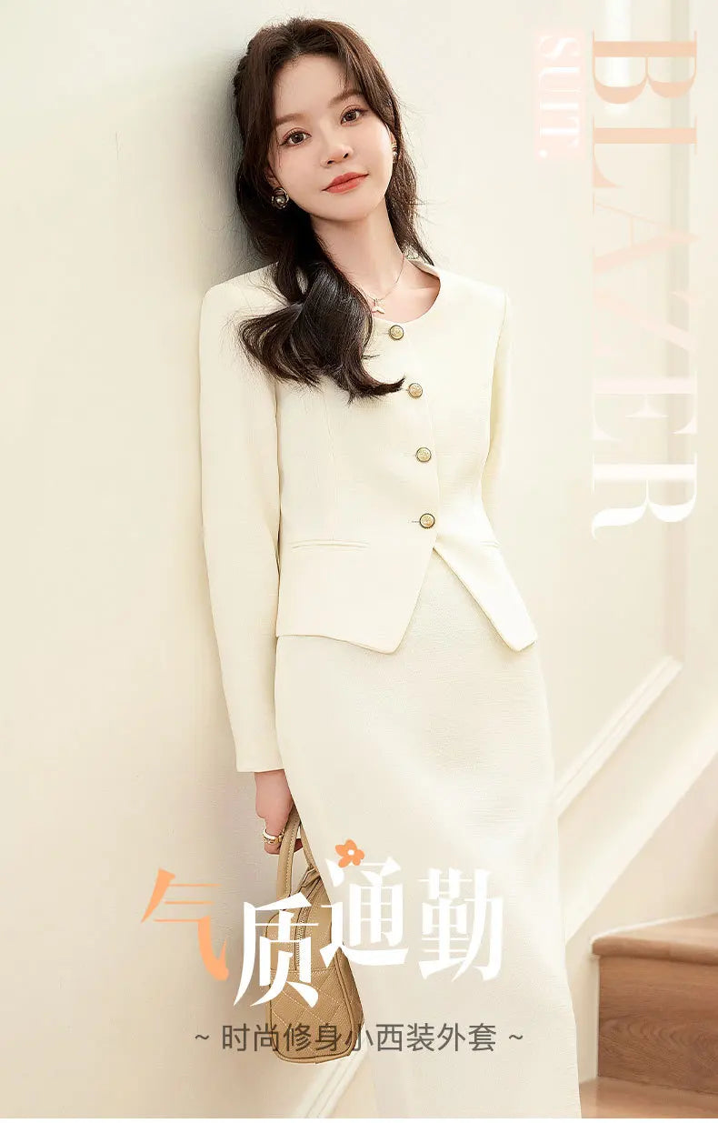 Spring Summer Long Sleeve Women Business Work Wear Suits with Skirt and Tops Formal Professional Office OL Styles Dress Sets