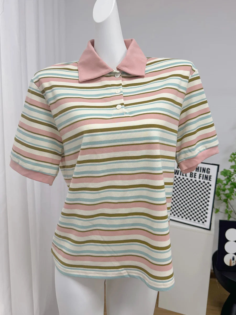 Hirsionsan Polo Neck T Shirt Women Soft Chic Tees 95% Cotton Jumper Clothes Loose Casual Pullover 2025 Summer New Crop Tops