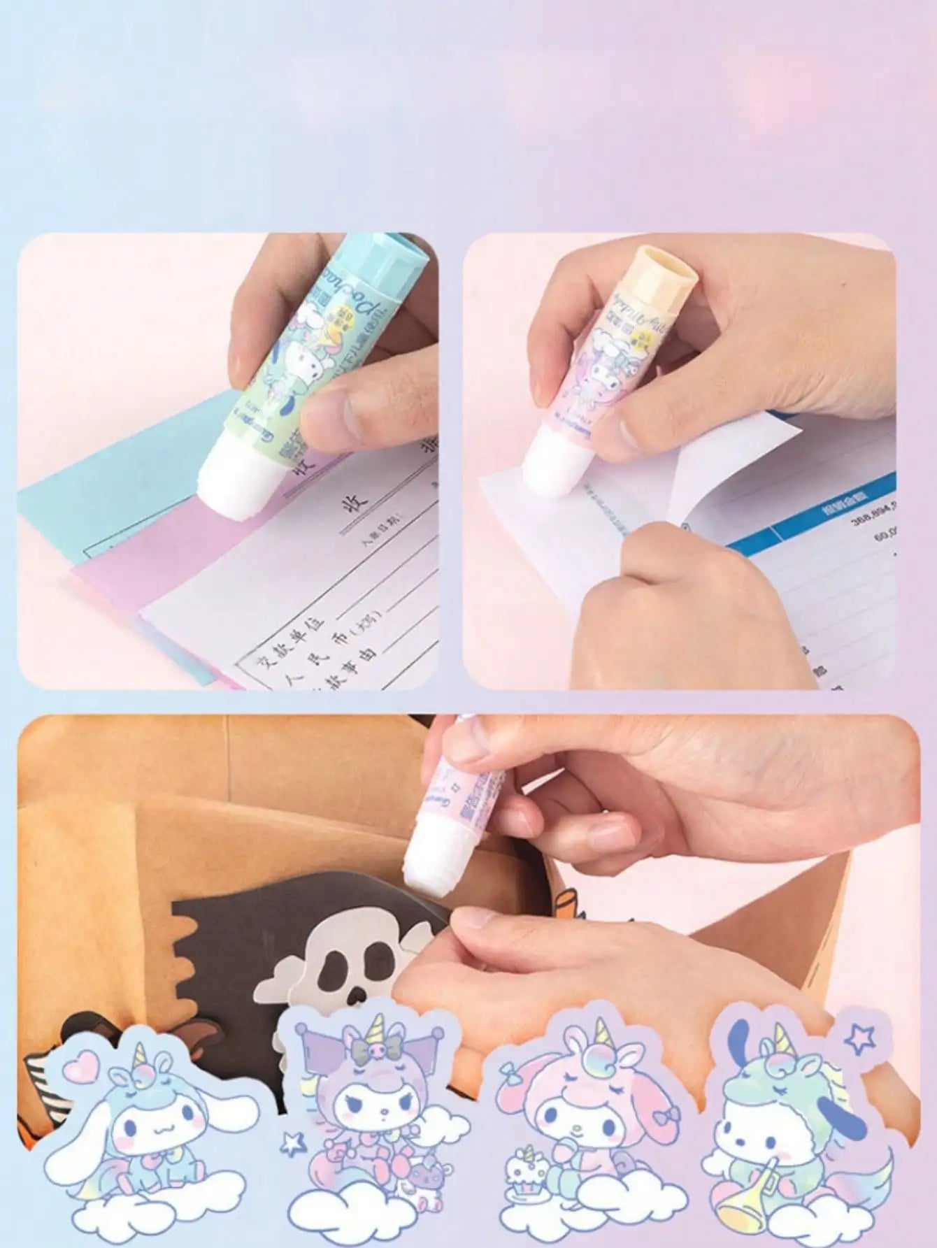 1/4pcs/set Kuromi melody Solid Glue Sticks High Viscosity Adhesive For Office & Students, White,Chrismas gift