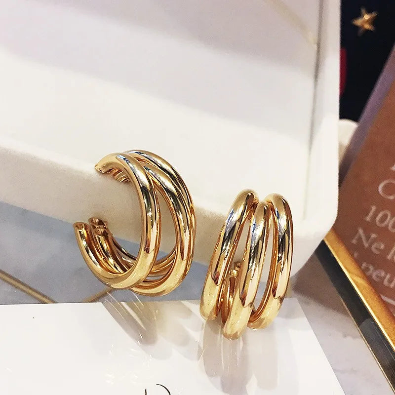 925 Silver Needle Korean Big Elegant Earrings For Woman Metal Jewelry 2025 Trending Vintage Geometric Women's Earrings Z40