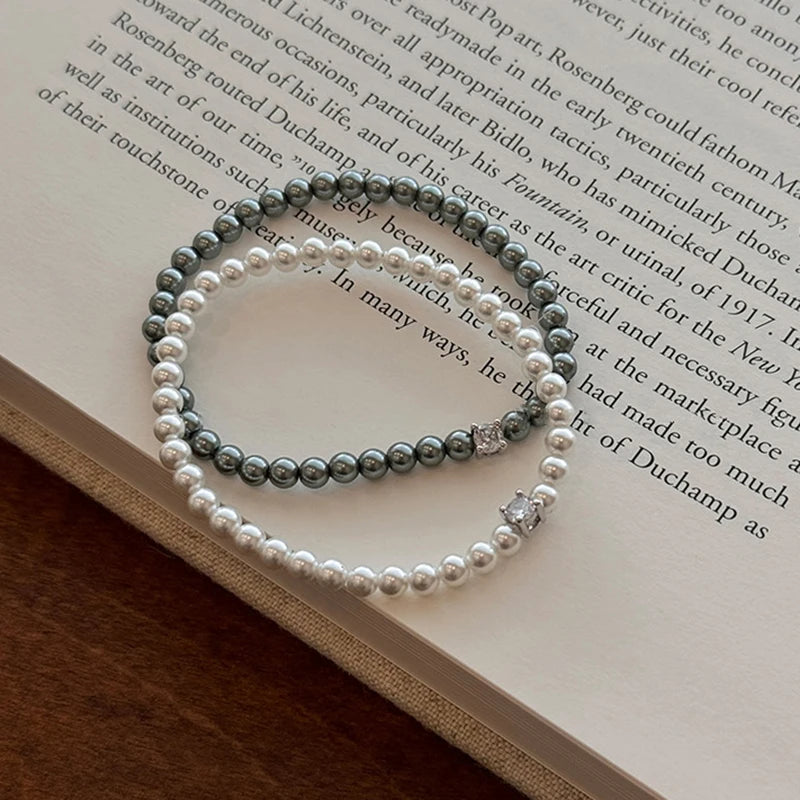 French Retro Single Zircon Pearl Bracelet for Women Simple Handmade Beaded New Elegant Luxury Jewelry Birthday Gifts for Female