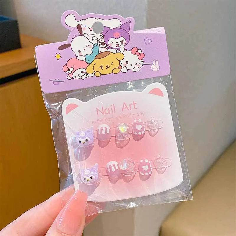 40/30/20/10Pcs Sanrio Children's Cute Cartoon Kuromi Hello Kitty Press on Nails Baby Fake Nails Girls Gift Toys Girls Nail Tips