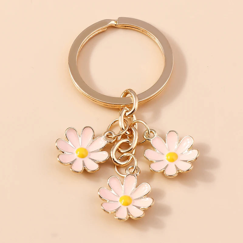 Cute Enamel Keychain Colorful Sakura Flower Key Ring Sweet Key Chains for Women Girls Handbag Accessories DIY Jewelry Gifts