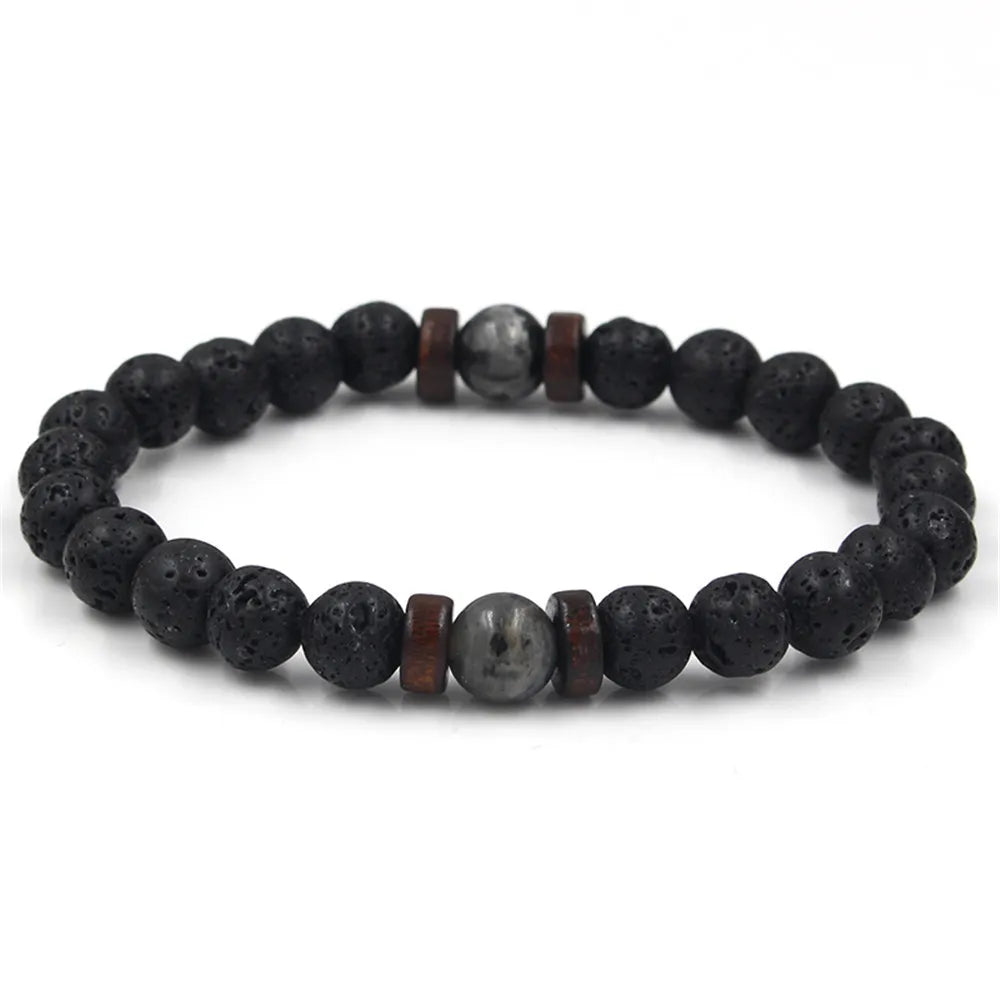 Volcanic Stone Bracelet for Men Lava Wooden Beads Bracelet Tibetan Buddha Wrist Chain Women Men Jewelry Gift New Bracelets