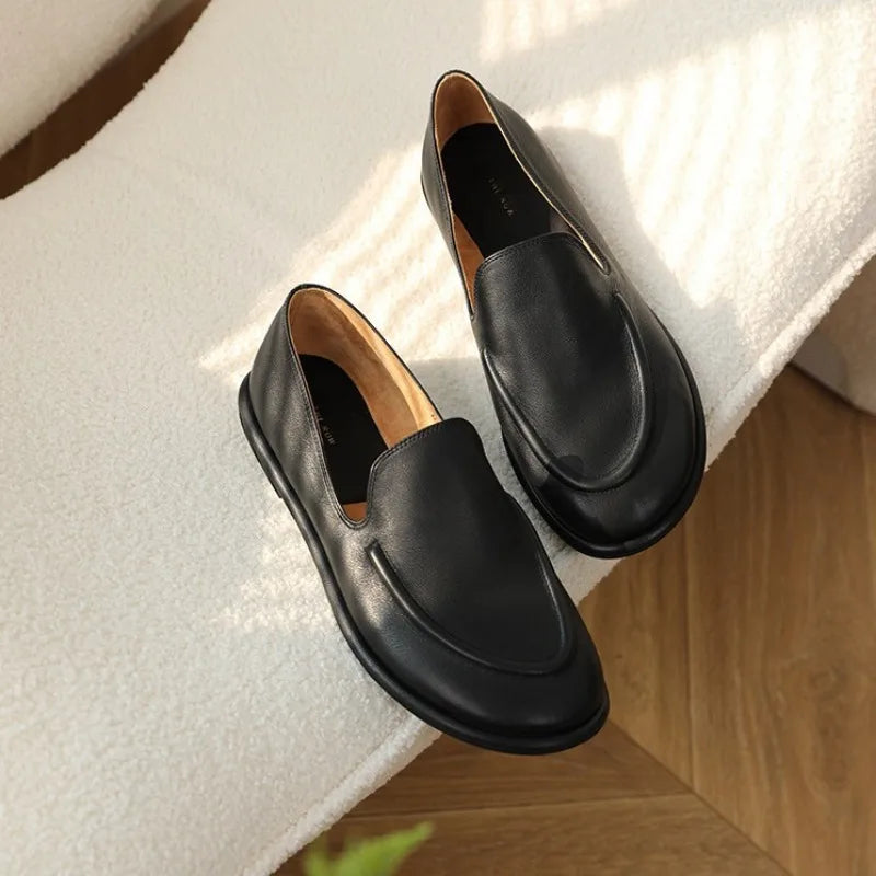 Loafers Women 2024 New Spring One Foot Slip-on Round Toe Shoes Women Genuine Leather Soft Flats Shoes Women