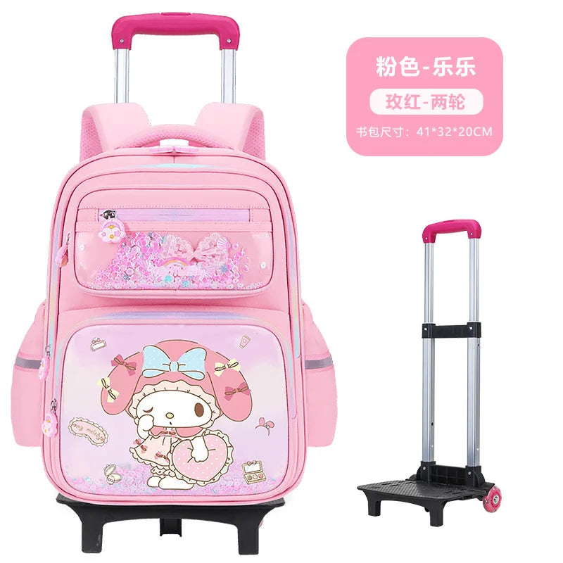 New Kuromi 2-Wheel Trolley School Bag Girls Cartoon Melody Backpack Load-Reducing Large Capacity 6-Wheel Trolley Backpack