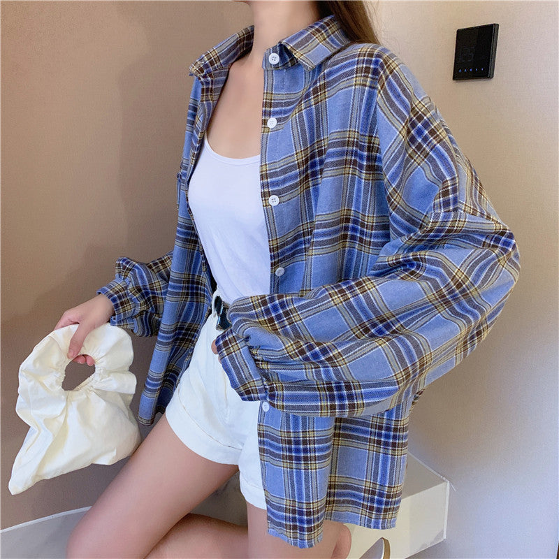 Women Tartan Shirt Long Sleeve Collared Button Up Oversized Plaid Shirt Jacket Grunge Fashion Teenage Girl Spring Summer Outfit