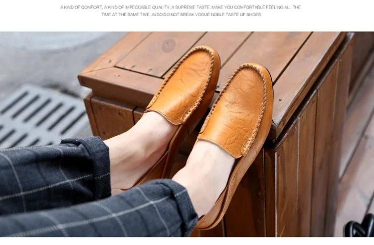Men Loafers 2024 New Leather Shoes Men‘s Casual Shoes Moccasins Breathable Sneakers Men Driving Shoes Comfort Flats Plus Size 46