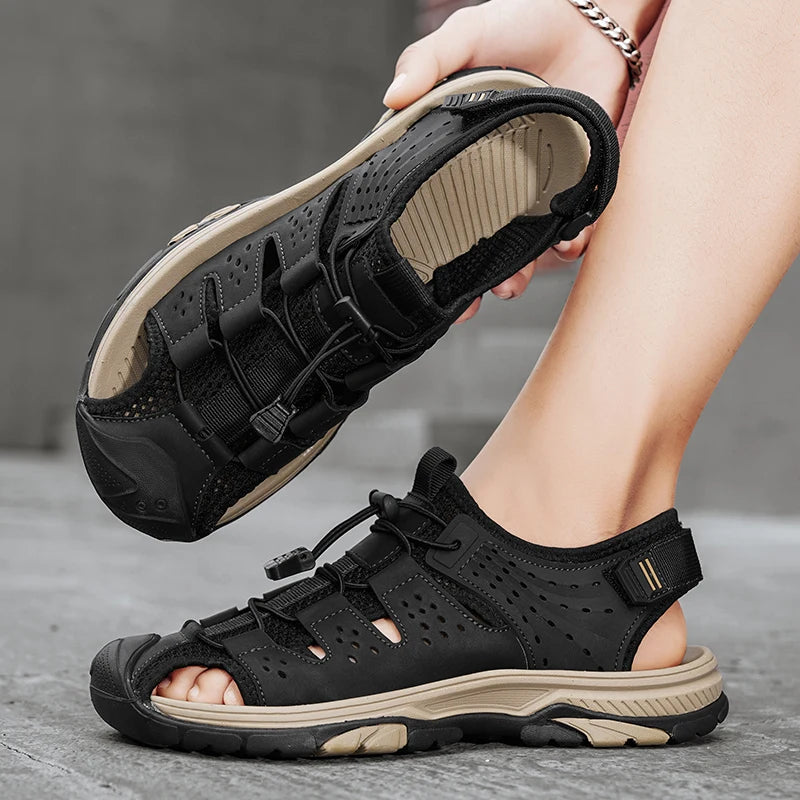Men's Sport Sandals Handmade Genuine Leather Sandals for Men Summer Outdoor Anti-collision Comfortable Casual Beach Sandals