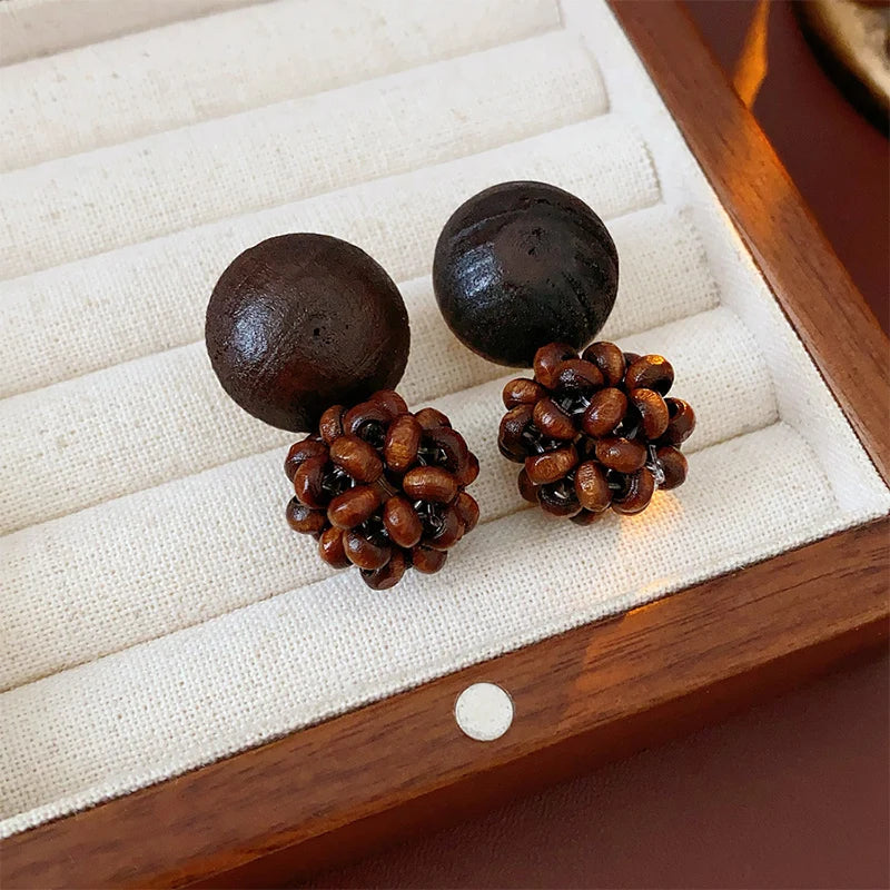 wooden beads Cluster Dangle post Earrings New Arrival National Style Fashion Jewelry Women Daily Wear Accessories Party CW134