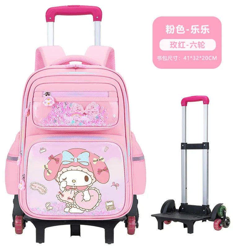 New Kuromi 2-Wheel Trolley School Bag Girls Cartoon Melody Backpack Load-Reducing Large Capacity 6-Wheel Trolley Backpack