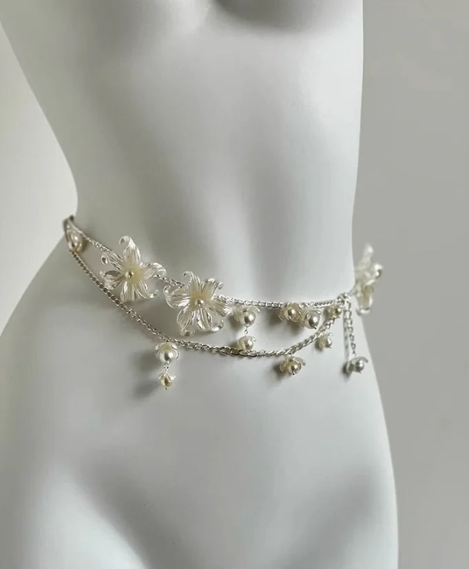 Y2K Designer belt Jewelry Multilayer Pearl waist chain for Women's Fashion Retro Character Playing Body Accessories Party Belts