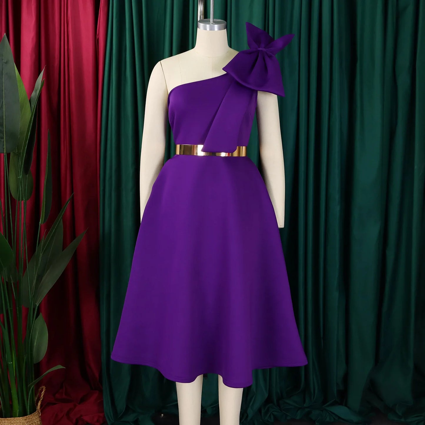 French One Shoulder A Line Pleated Birthday Party Dresses Women Bow Sleeveless Belt Large Skirt Elegant Women's Party Dress