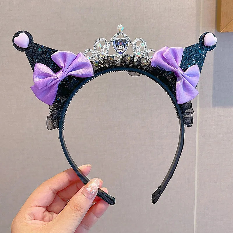 Kawaii Sanrio Kuromi Children Headband Hello Kitty Melody Cinnamoroll Cartoon Bow Shiny Hairband Hair Accessories Christmas Gift