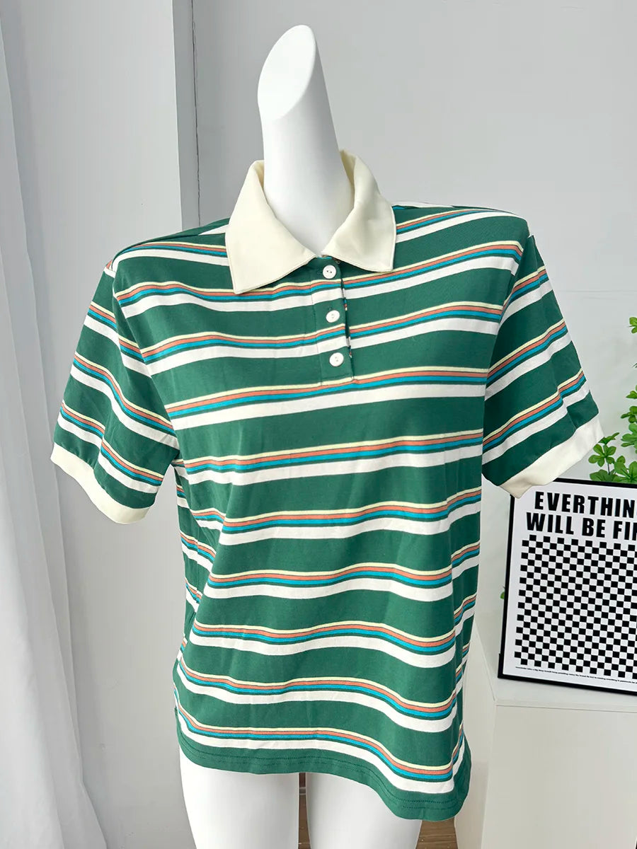 Hirsionsan Polo Neck T Shirt Women Soft Chic Tees 95% Cotton Jumper Clothes Loose Casual Pullover 2025 Summer New Crop Tops
