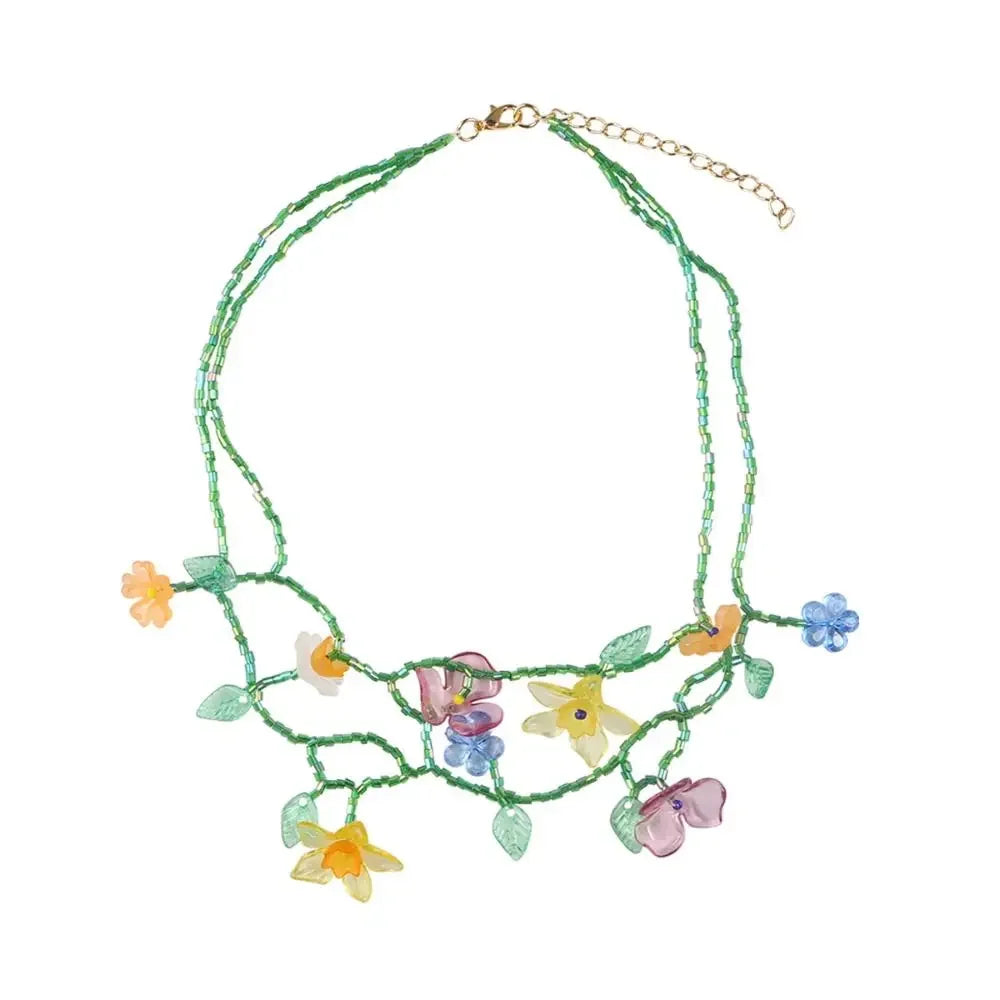 Handmade Resin Flower Necklace Sweet Korean Style Minority Design Asymmetric Earrings Alloy Tassel Beaded Dangle Earring Women