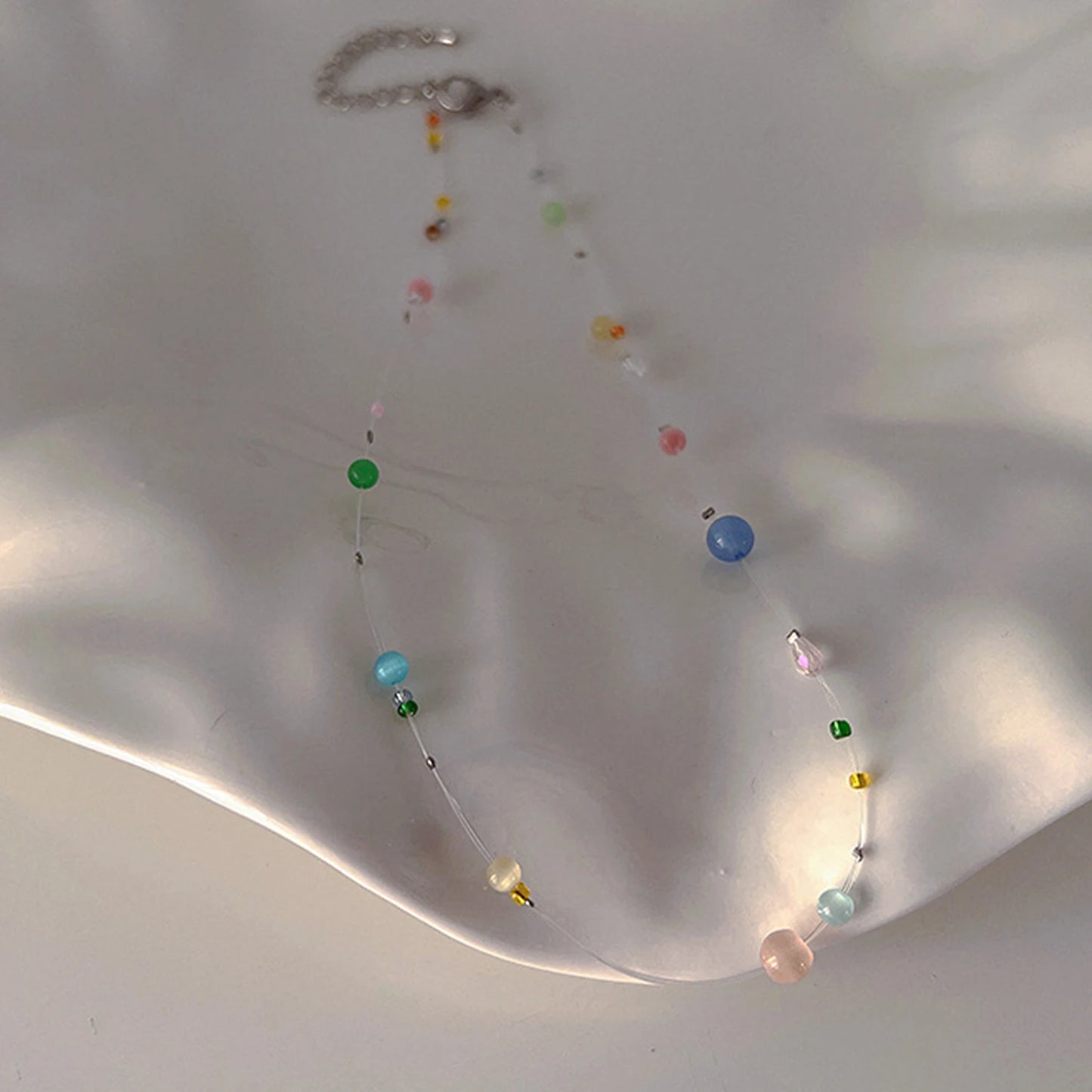 Korean Trendy Invisible Fish Line Beaded Necklace For Women Girls Necklaces 2025 Sweet Cute Clavicle Chains Charm Choker Jewelry