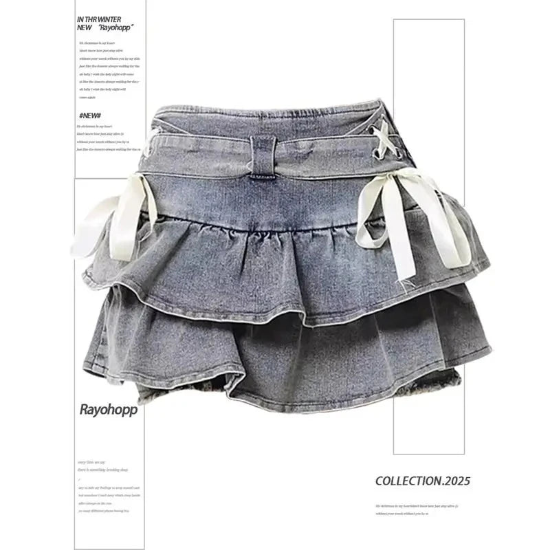 Black Gothic Mini Skirt Woman Y2K Korean Fashion High Street Aesthetic Elegant Retro A-line Mini Denim Skirt Outfits 2025