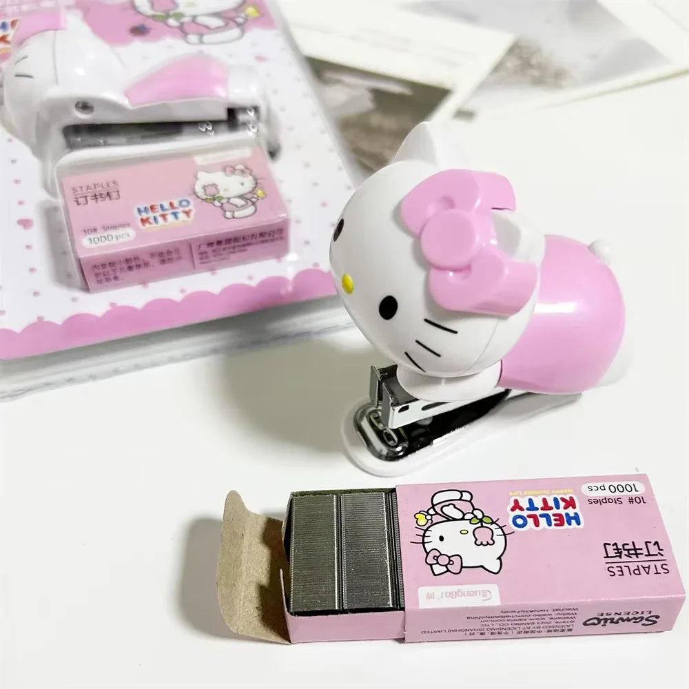 Kawaii Cartoon Anime Hello Kitty Stapler Stapler Set Student Stationery Cute Fashion Multi Functional School Office Binding Tool