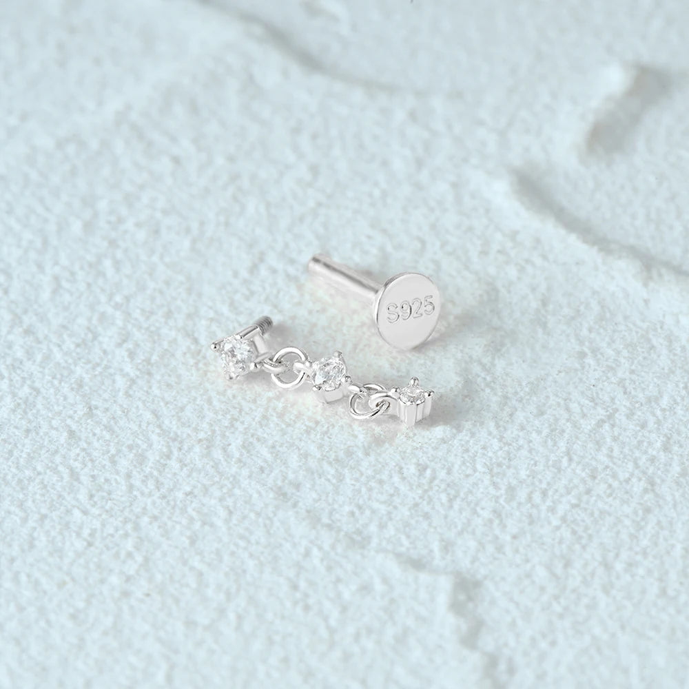 Aide 925 Sterling Silver 1pc Geometry Multi Piercing Stud Earrings For Women K Gold Simple Elegant Tassel Jewelry Gift Pendiente