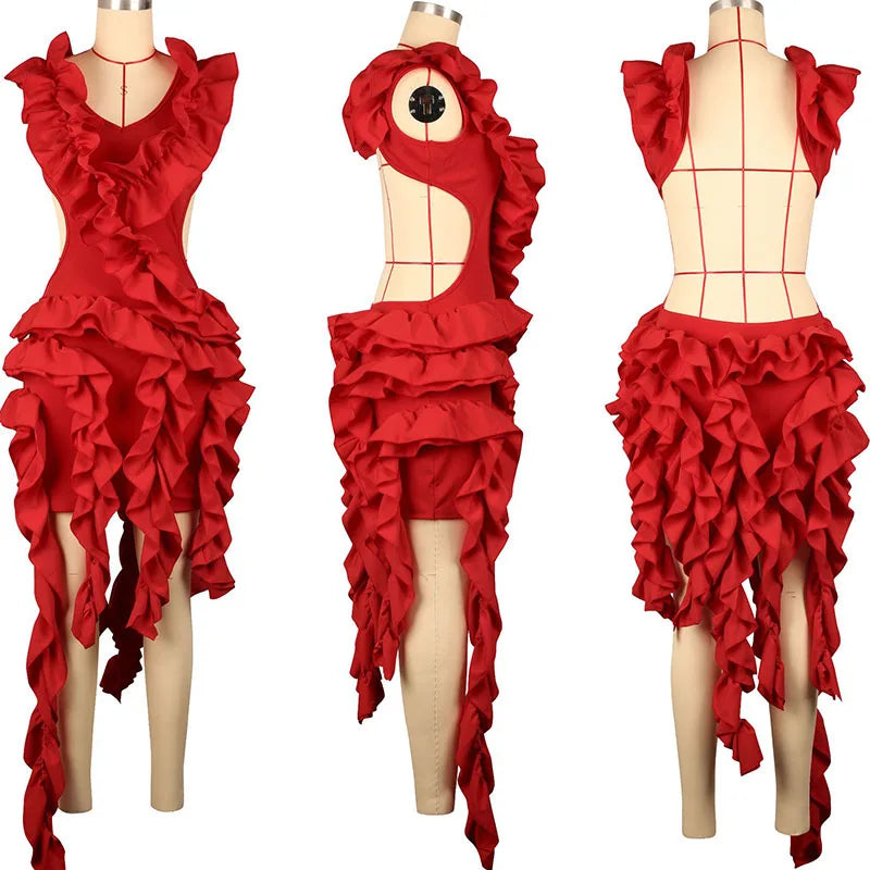 Sexy Off the Shoulder Backless Party Dresses Women Evening Celebrity Ball Gown Dress Birthday Nightclub Ruffles Prom Mini Dress