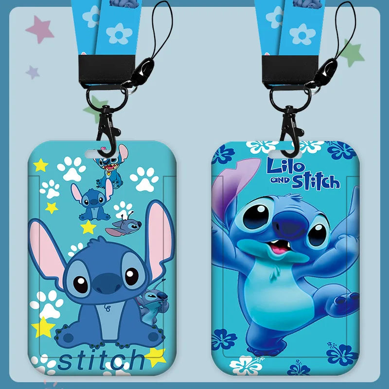Stitch Cartoon Disney Lanyard Card Sleeve ID Bus Card Work Permit Card Sleeve Cute Student Cartoon Neck Strap Hang Rope Lariat
