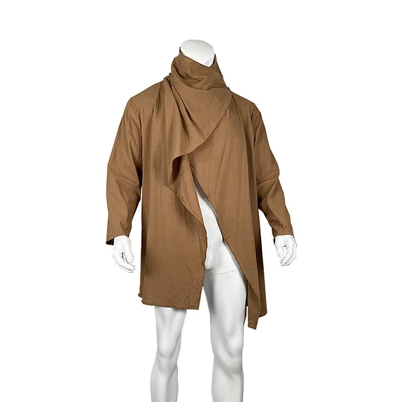 Men's Cotton Linen Cloak Long Irregular Cape Autumn New Long Sleeve Coat