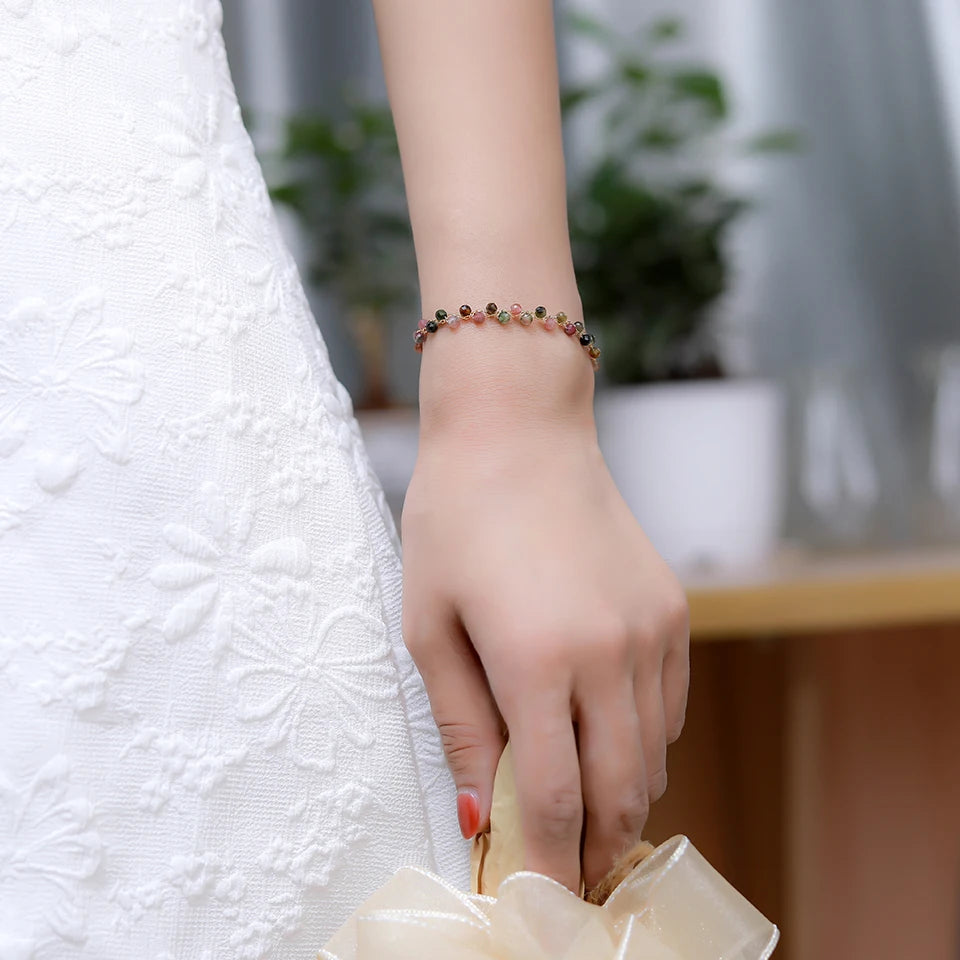 3MM Natural Stone Tourmaline Bracelet For Women on Hand Jewelry Party Wedding Luxury Gift AmethystSet Handmade New In