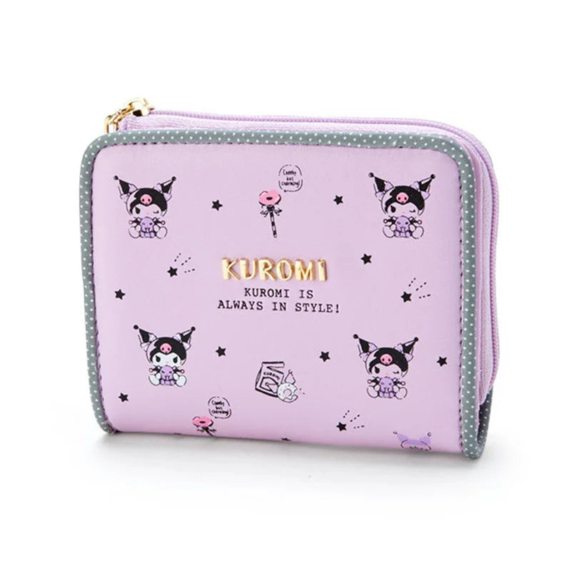 Sanrio Cinnamoroll Kuromi My Melody Hello Kitty Kawaii PU Leather Wallet Card Holders Casual Coin Purse Money Bag