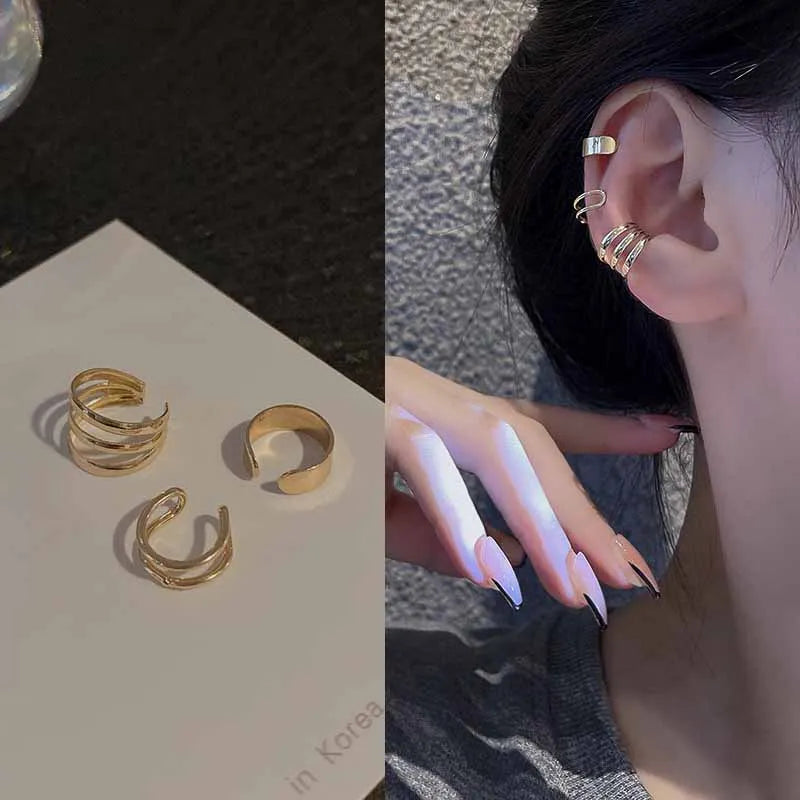 Silver Color Leaves Clip Earrings for Women Men Creative Simple C Ear Cuff Non-Piercing Ear Ear Clip Set Trend Jewelry Gift