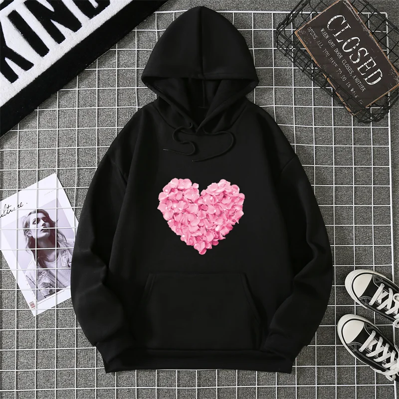 2025 Heart Shape Print Graphic Hoodies Cute Clothing Fashion Loose Pullover Sweatshirt Casual Girl Hoody Tops CYXX281