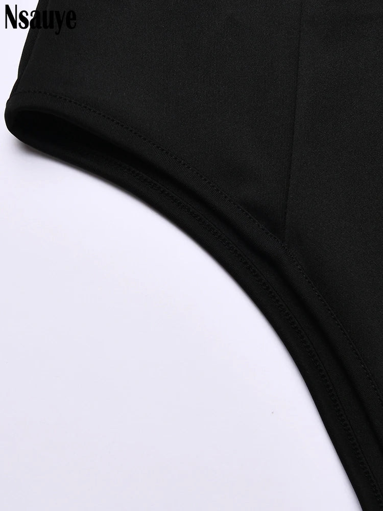 Nsauye 2022 Autumn Summer Sheath Long Puff Sleeve Skinny Women Rompers Bodysuits Y2K Square Collar Fashion Jumpsuit Body Tops