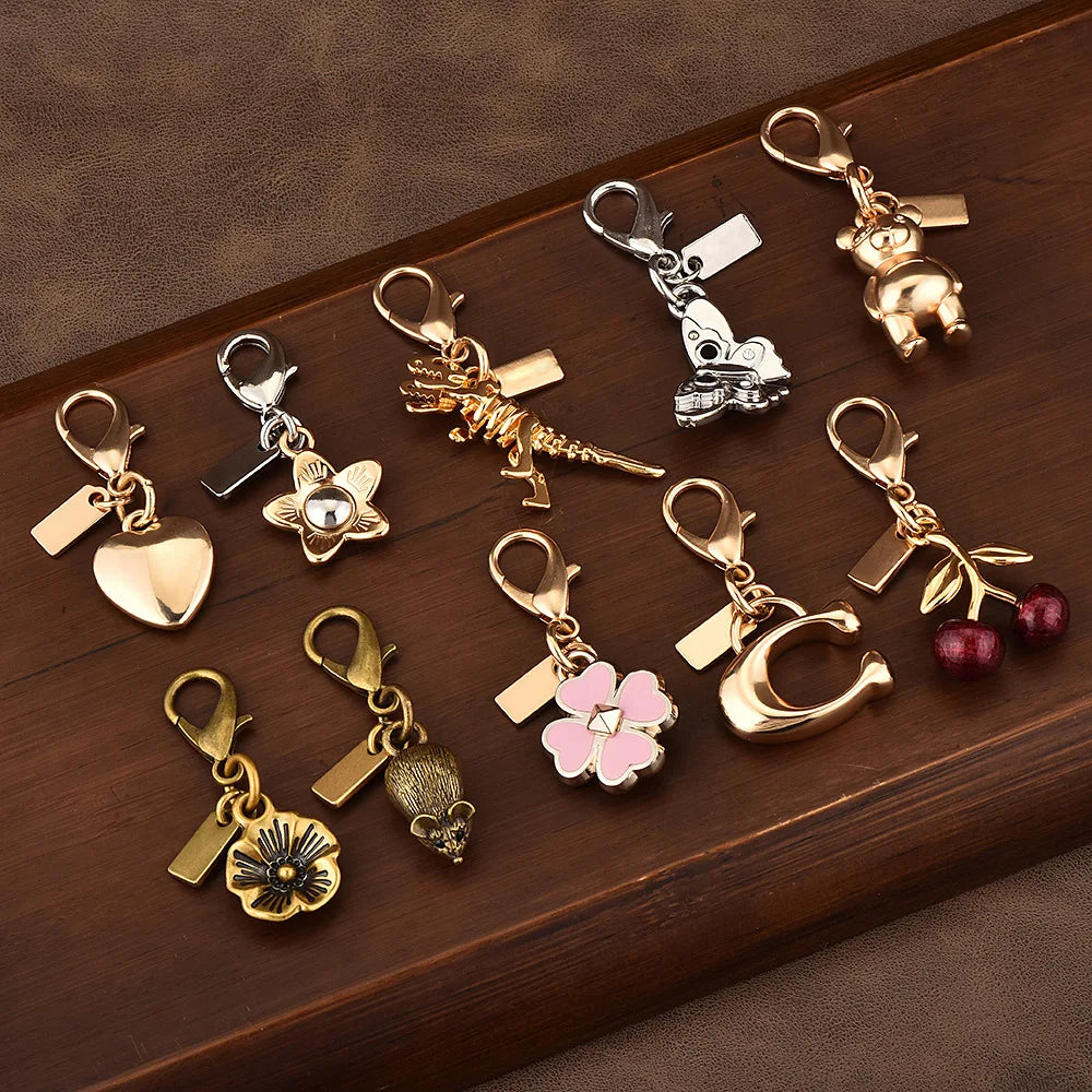 Fashion Bear Cherry Letter C Flower Keychains For Women Metal Y2K Exquisite Bag Pendant Car Key Ring Jewelry Gift Accessories