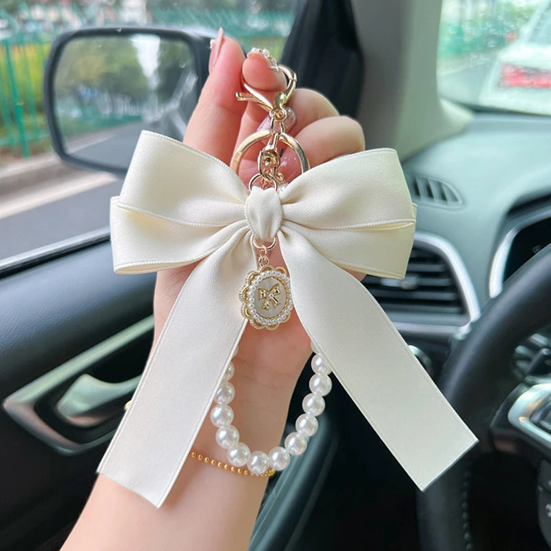 Creative Bow, Pearl Chain Keychain, Women's Fashion Bag Pendant, Car Keychain, Personalized Ribbon Necktie