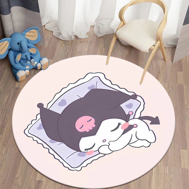 Sanrio Kuromi Printed Pattern Circular Carpet,Bedroom Decorative Rug,Use Non-slip Floor in Living Room,Bathroom,Kitchen,Door Mat