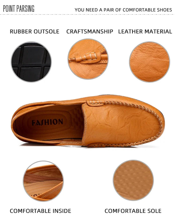 Men Loafers 2024 New Leather Shoes Men‘s Casual Shoes Moccasins Breathable Sneakers Men Driving Shoes Comfort Flats Plus Size 46