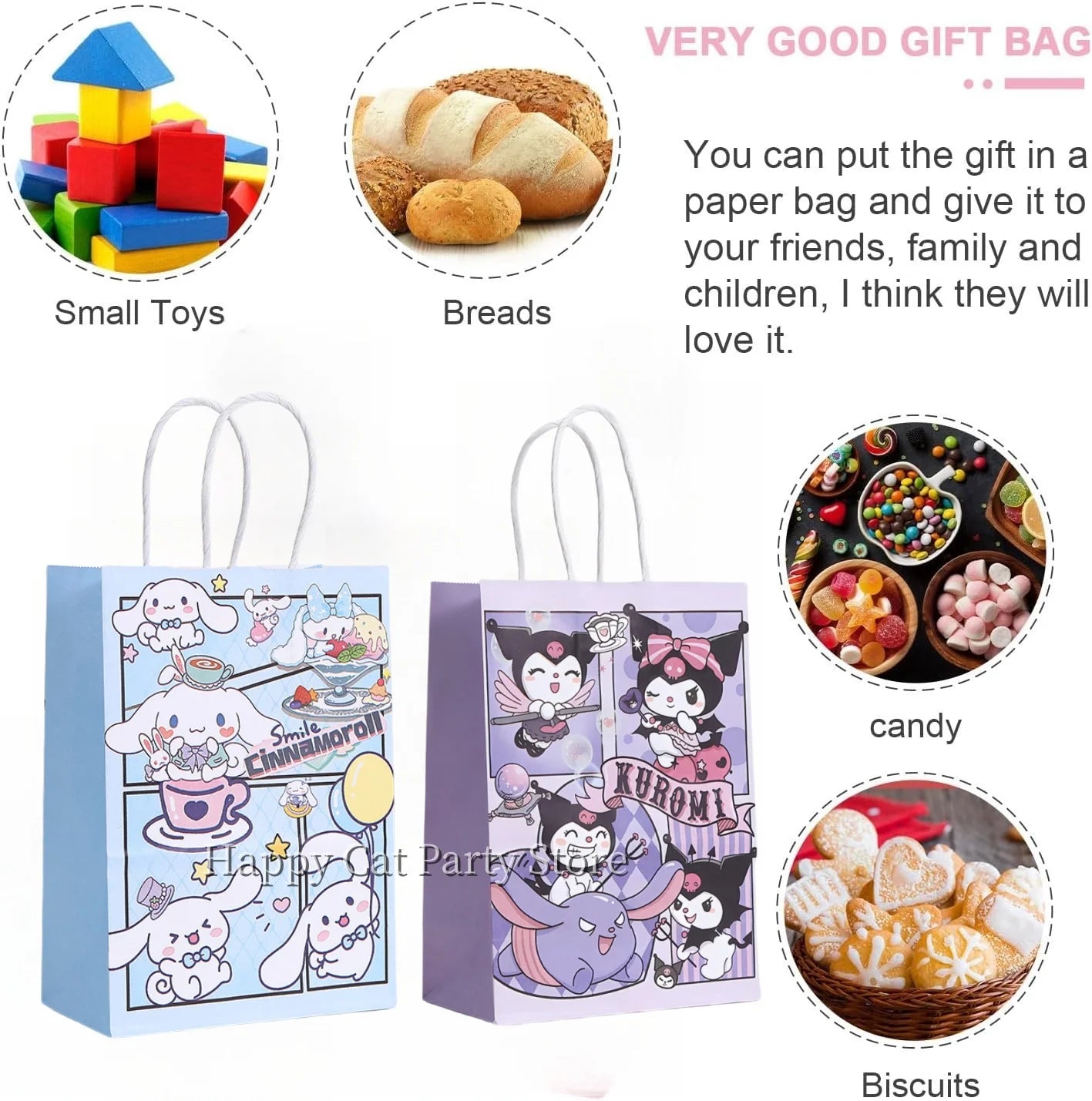 Cinnamoroll Paper Gift Bags Birthday Decor Kuromi Candy Bag Hello Kitty Biscuit Package boys Girls Favors Gifts Party Supplies