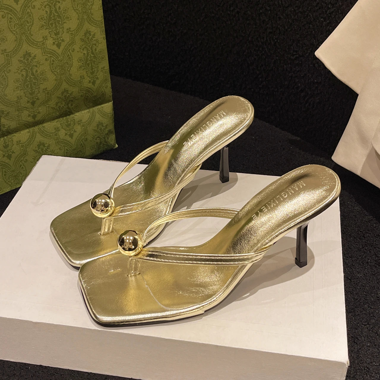Women High Heels Slippers Designer Heeled Sandals Elegant Shoes Woman Summer 2025 Trend Fashion Fliop Flops Casual Slides Muje