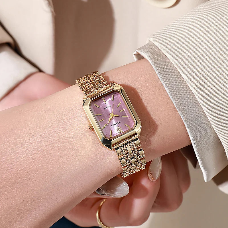 高級レディース腕時計 ファッション 長方形 レディース スチールバンド クォーツ腕時計 Reloj Mujer Relogio Feminino 女の子用時計 ギフト