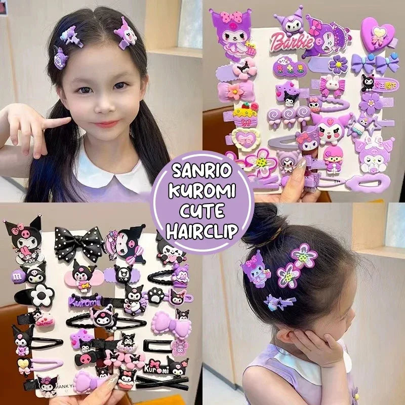 New 14pcs Cute Sanrio Kuromi Hairclip Headwear For Girls Anime Cartoon Fashion Hairpin Hair Accessories Kids Birthday Gift