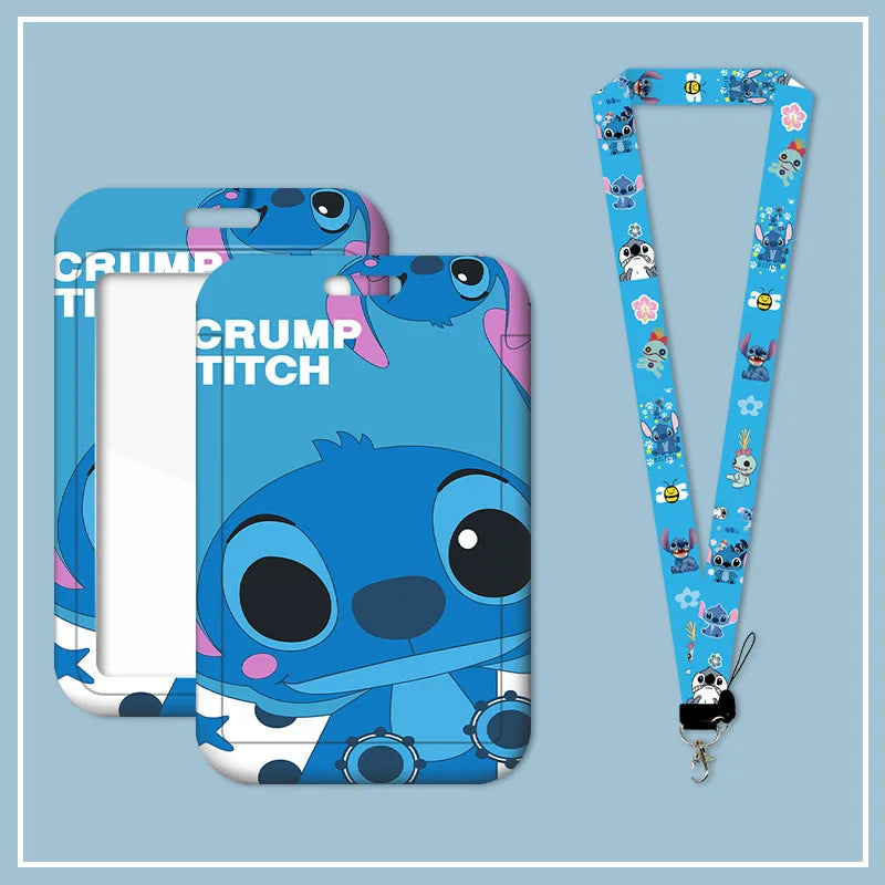 Stitch Cartoon Disney Lanyard Card Sleeve ID Bus Card Work Permit Card Sleeve Cute Student Cartoon Neck Strap Hang Rope Lariat